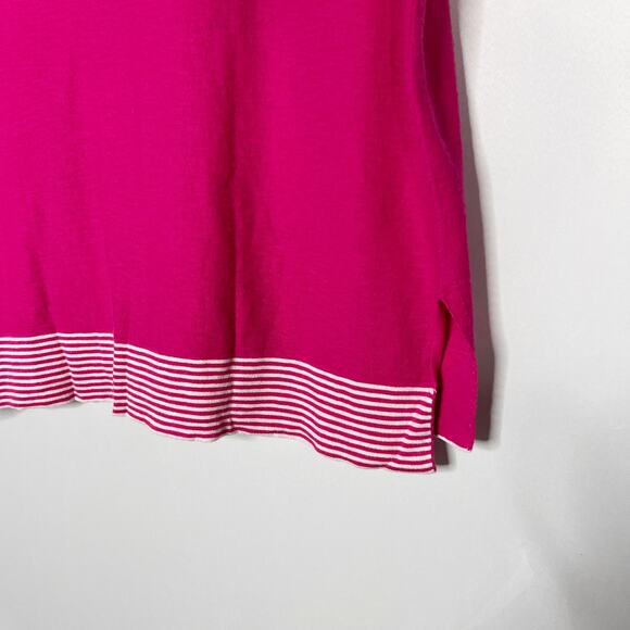 Vince Womens Small S Pink White Striped Hem V Neck Short Sleeve Knit Top Cotton - Picture 7 of 11
